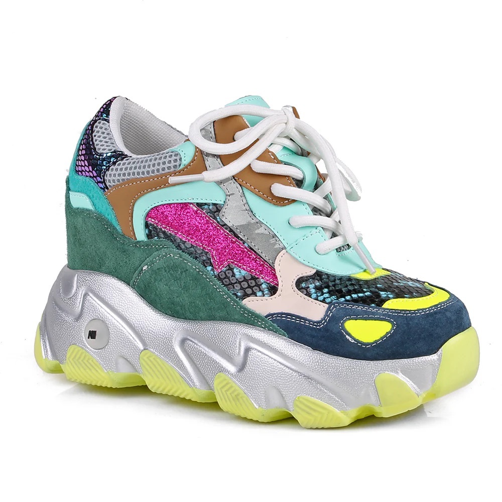Chunky Multicolor Women's Sneakers - Mint, Teal & Silver Accents